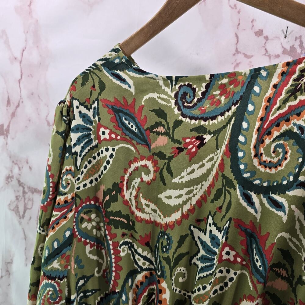 Belle By Kim Gravel Dress Womens 2X P Green Paisley Boho V Neck Balloon Sleeve - Picture 7 of 11